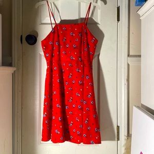 red with blue flower sun dress